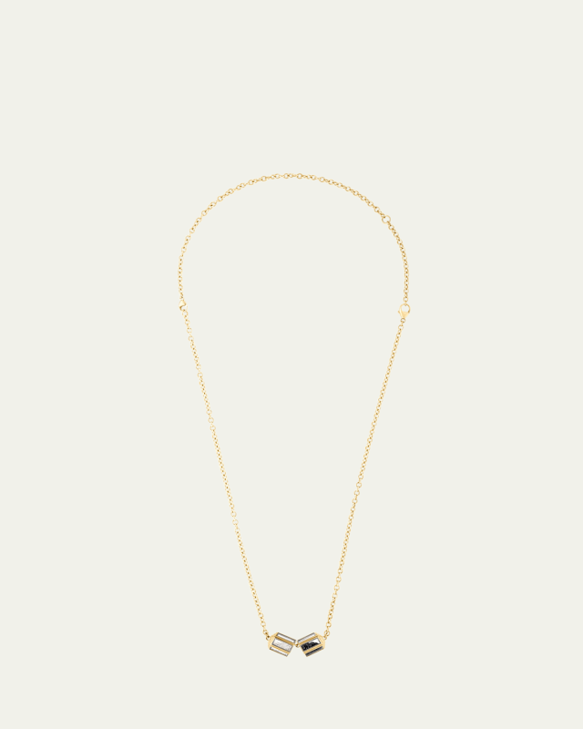 18K Yellow Gold Hex Black and White Diamond Kaleidoscope Shaker Necklace